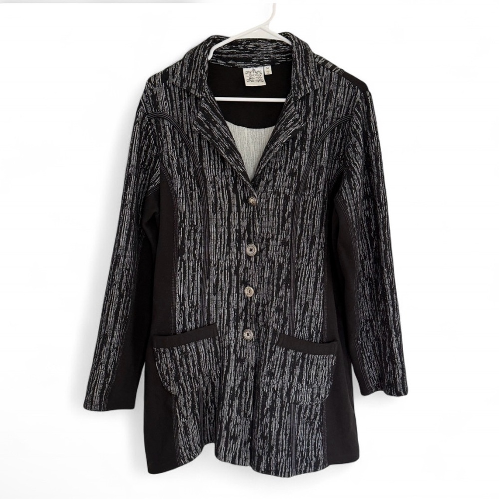 Parsley & Sage Women’s Cardigan Blazer M Lightweight Artsy Grey Black Lagenlook